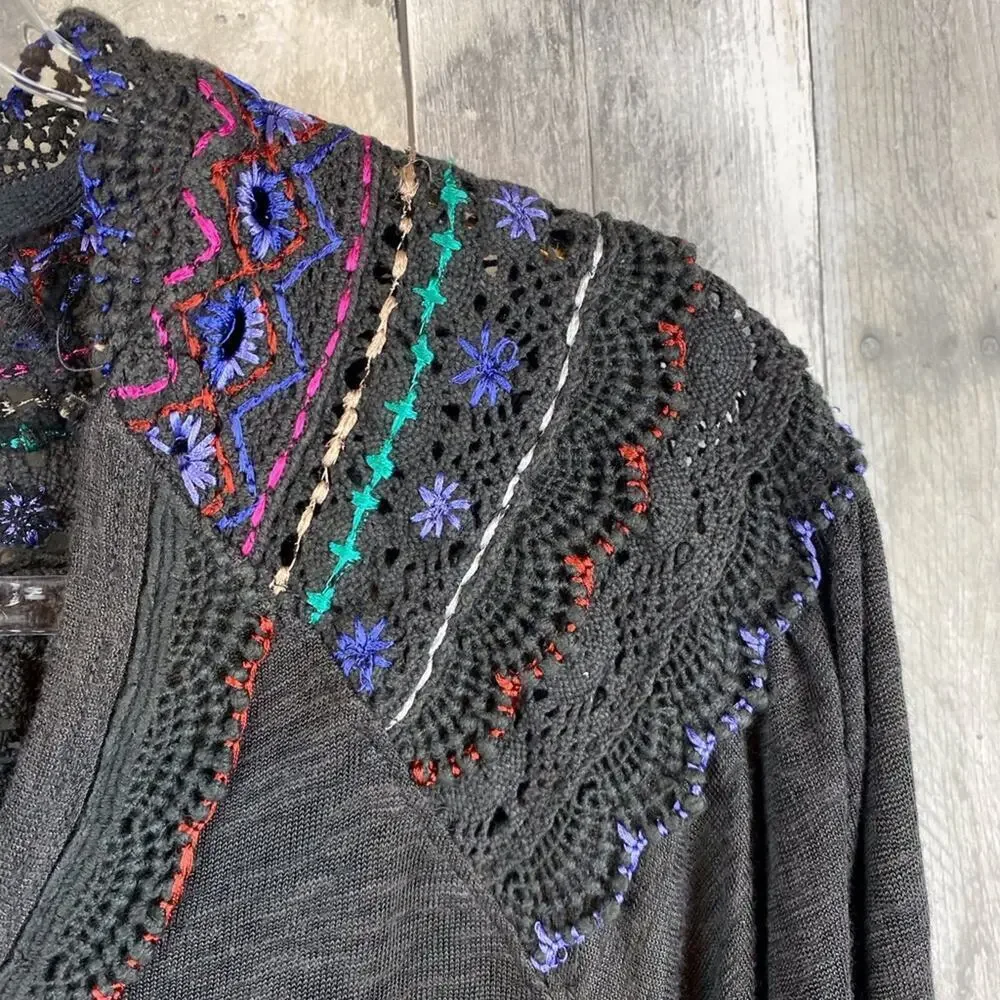 Free People Siesta Fiesta Crochet Top in Black Combo Size XS.